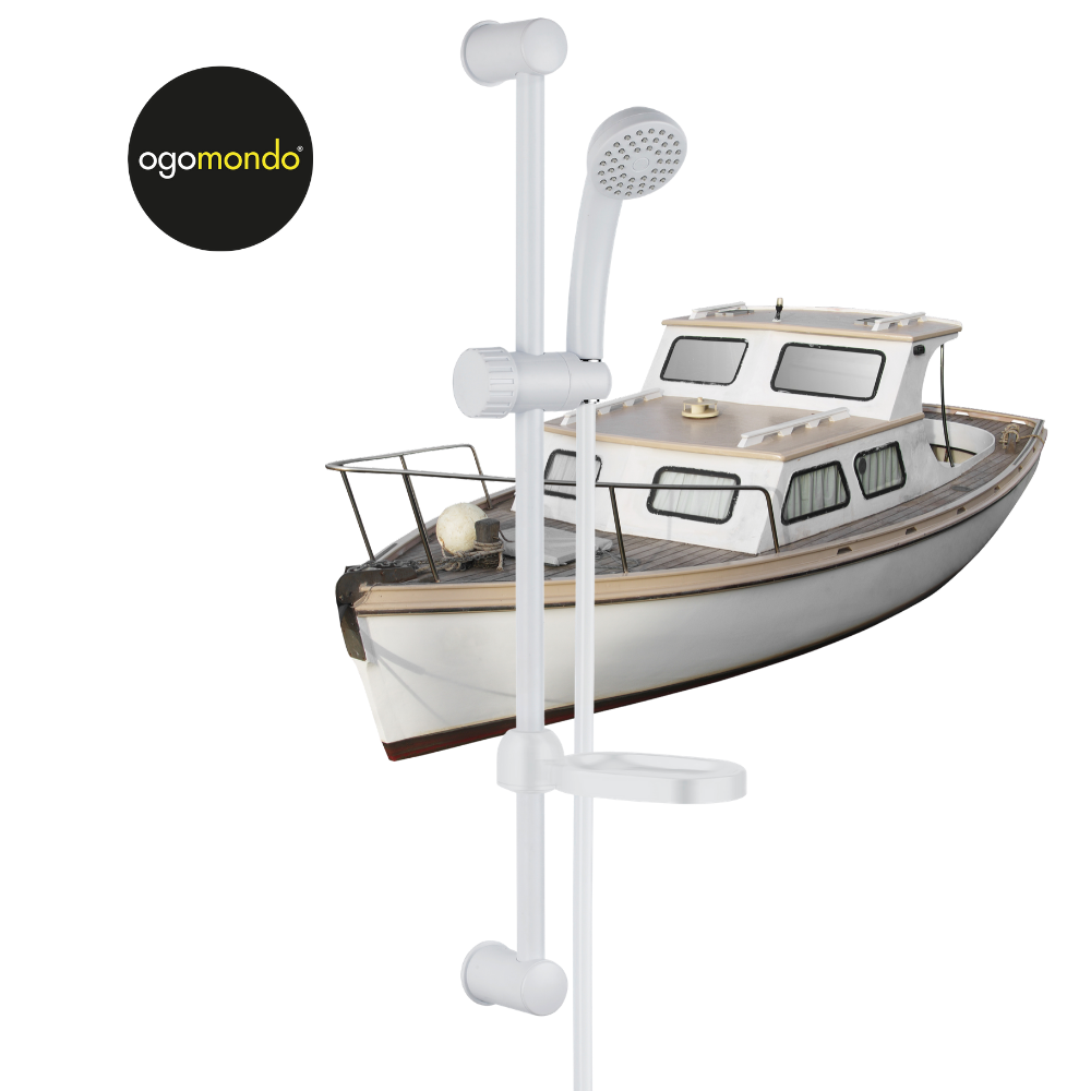 Ogomondo saliscendi in abs bianco blush con doccetta e portasapone