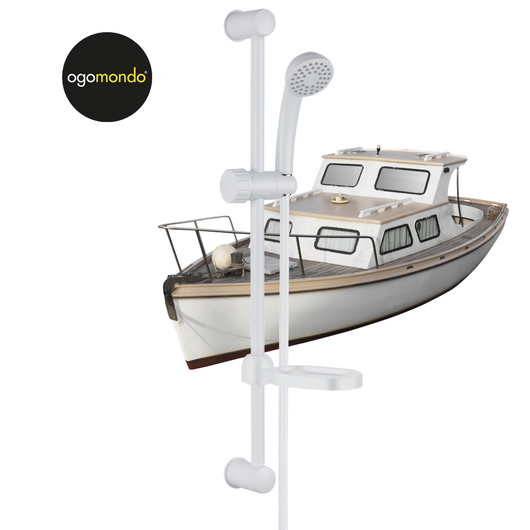 Ogomondo saliscendi in abs bianco blush con doccetta e portasapone