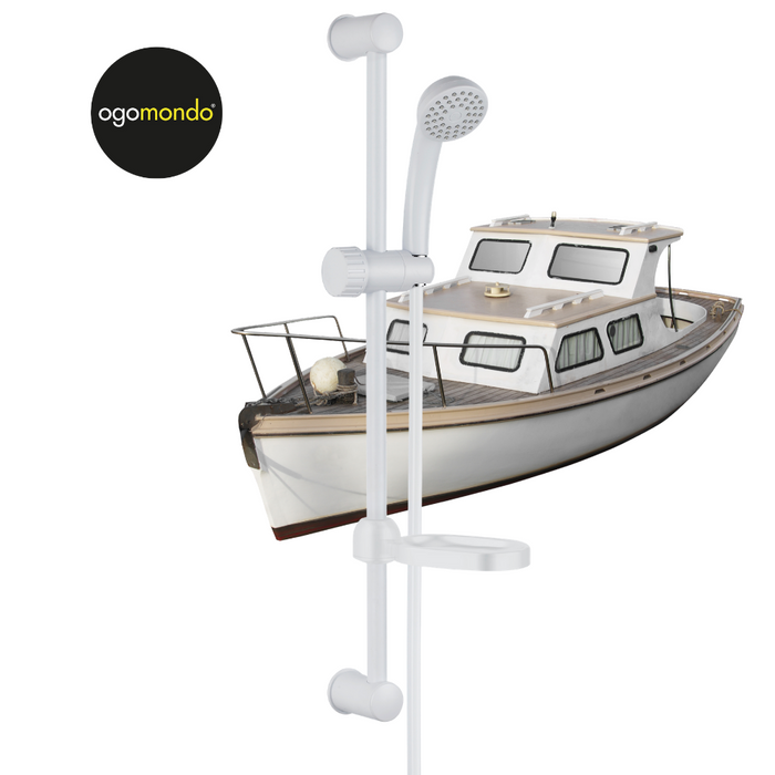 Ogomondo saliscendi in abs bianco blush con doccetta e portasapone