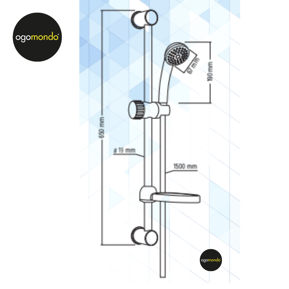 Ogomondo saliscendi in abs bianco blush con doccetta e portasapone