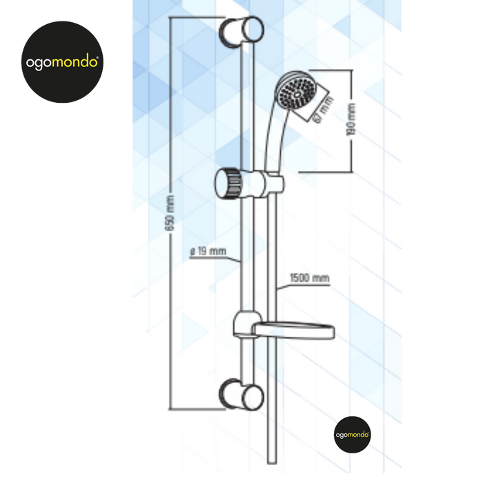 Ogomondo saliscendi in abs bianco blush con doccetta e portasapone