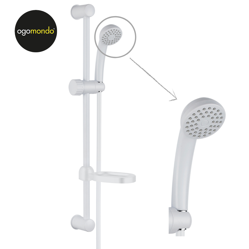 Ogomondo saliscendi in abs bianco blush con doccetta e portasapone