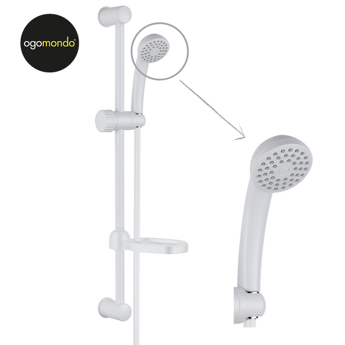 Ogomondo saliscendi in abs bianco blush con doccetta e portasapone