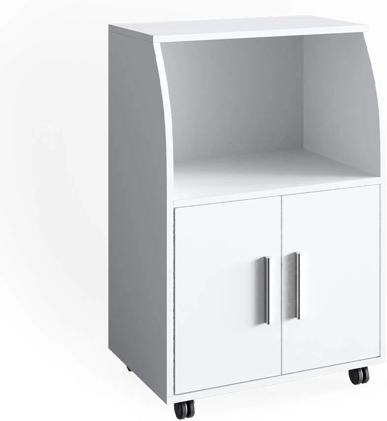 carrello cucina Elio, Bianco, 55 x 83.8 cm, con ruote e ripiano d'appoggio per microonde o dispositivi