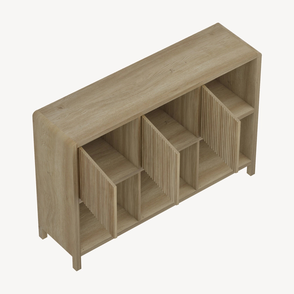 Credenza Bassa Lukkodso con 3 Ante e Scomparti Aperti 77x110x30 cm Effetto Rovere Rustico [en.casa]