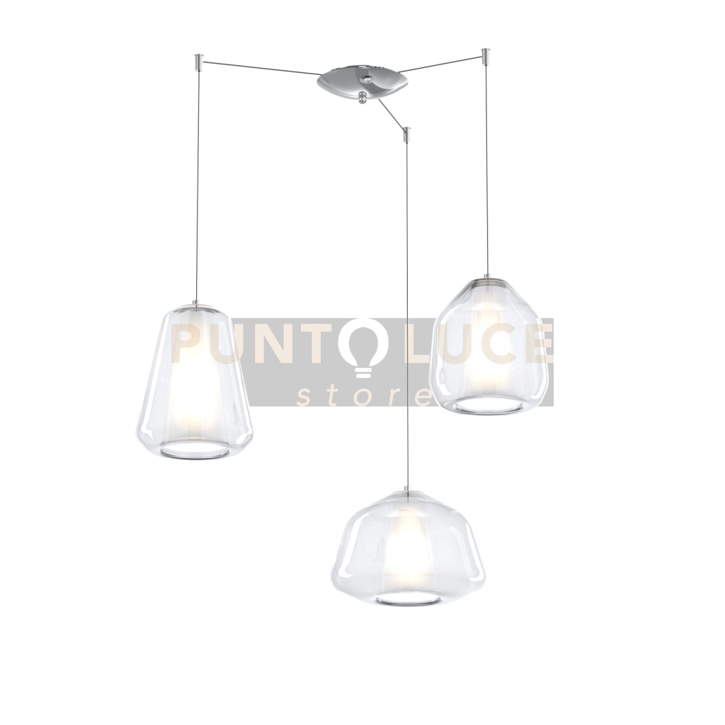 SOSPENSIONE CROMO 3 LUCI SPOSTABILE VETRI ALPHA + BETA + GAMMA TRASPARENTI 1176CR-S3 S ABG-TR