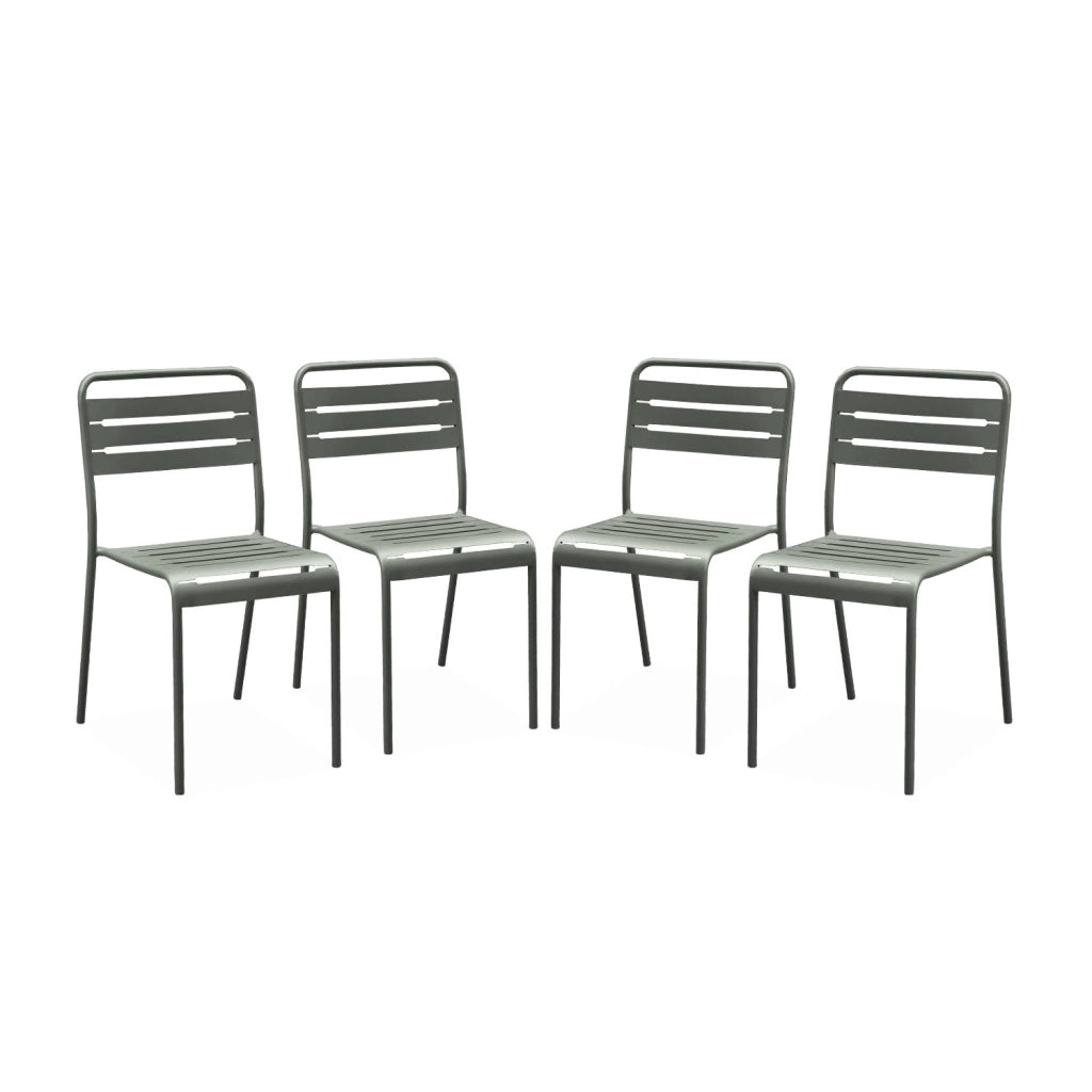 set 4 sedie da giardino bistrot in acciaio, verde kaki