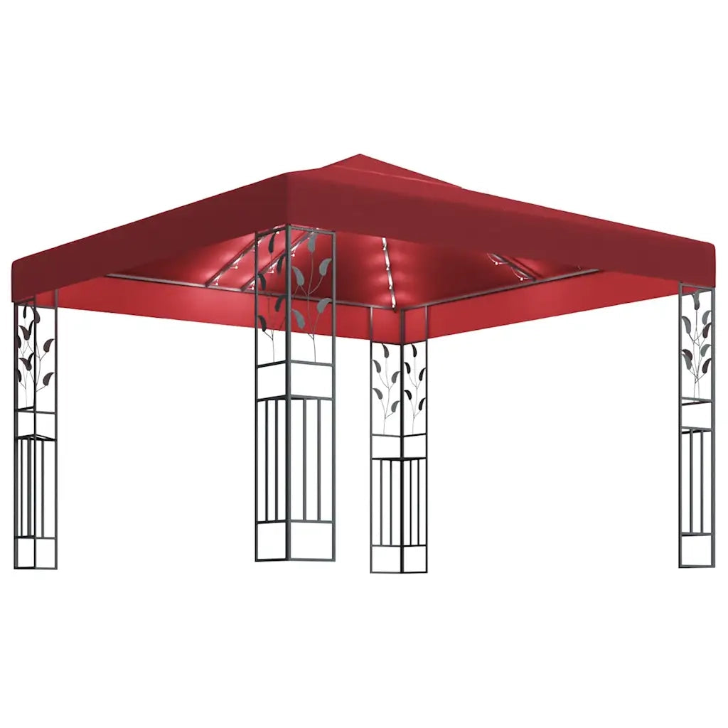 Gazebo | Pergolato con Stringa di Luci LED 3x3 m Rosso Vino