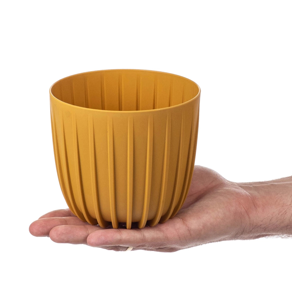 KADAX Vaso da fiori, coprivaso rotondo da 12,5 cm in plastica, supporto per fiori giallo