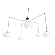 Lampadario 5 Luci Elios In Acciaio Nero Paralume Plissettato Bianco
