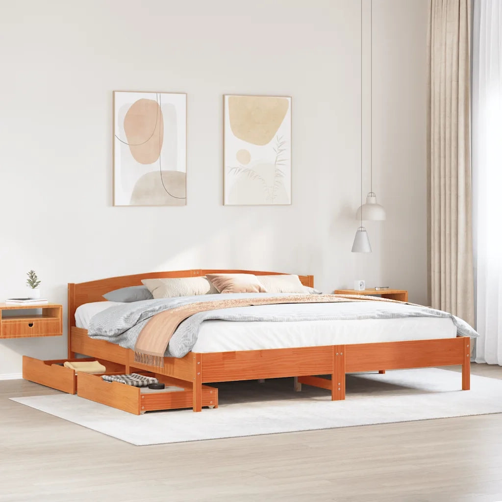Letto matrimoniale | Letto per adulti | Letto senza Materasso Marrone Cera 180x200 cm in Legno di Pino