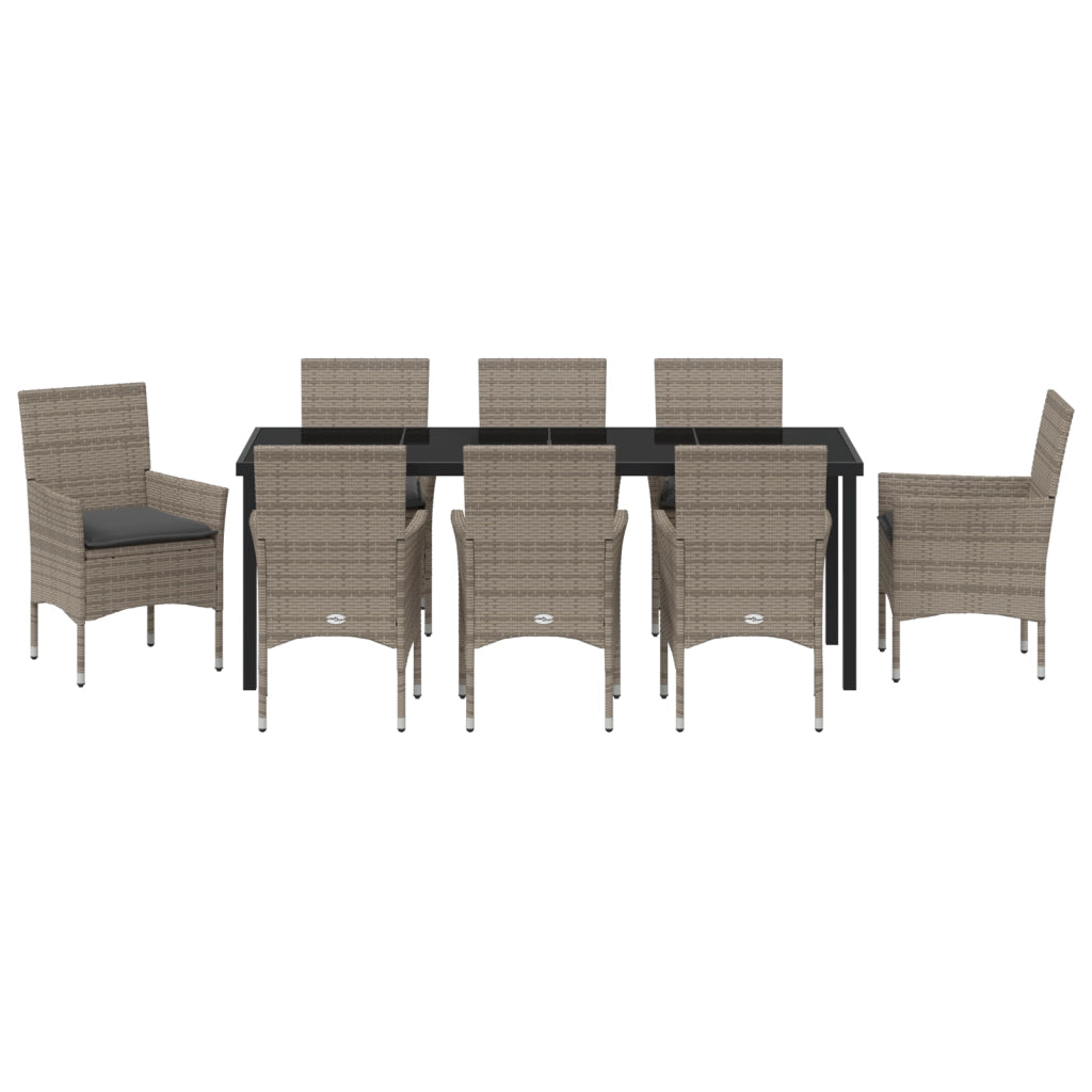 Set Pranzo Giardino  9 Pezzi con Cuscini Grigio Polirattan