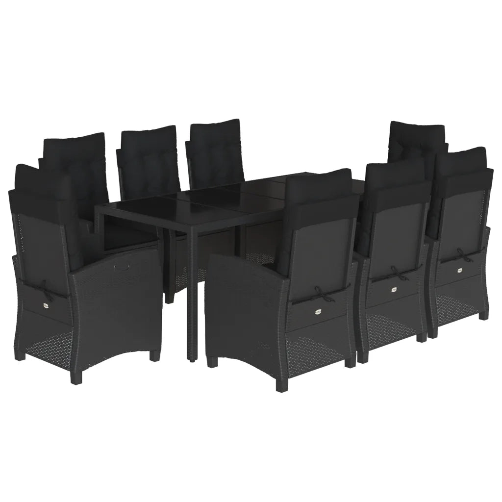 Set da Pranzo da Giardino 9 pz con Cuscini Nero in Polyrattancod mxl 87215