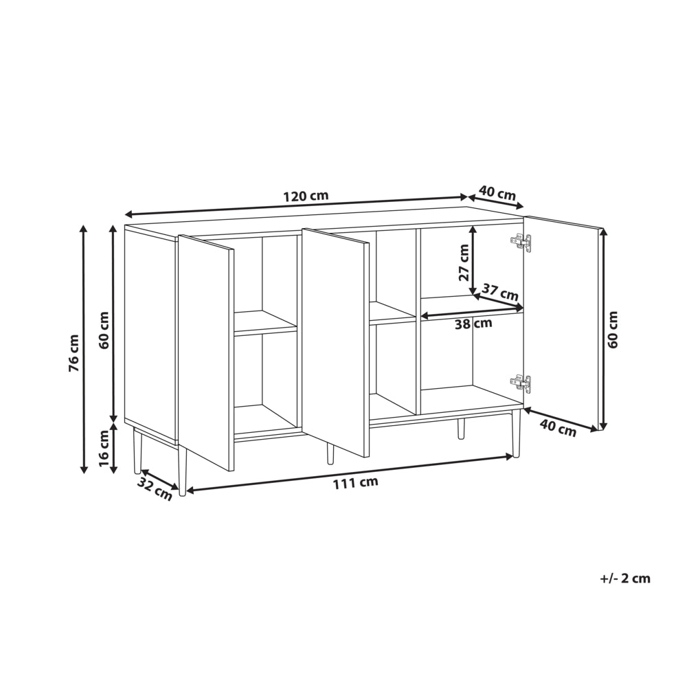 Credenza moderna a 3 ante in MDF legno chiaro e nero a coste stile moderno