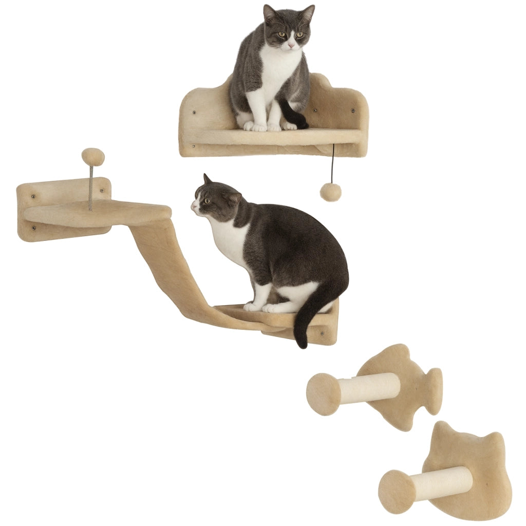 Tiragraffi per Gatti con 2 Posti in Sisal e 2 Piattaforme ¨C Zephmum ¨C Beige