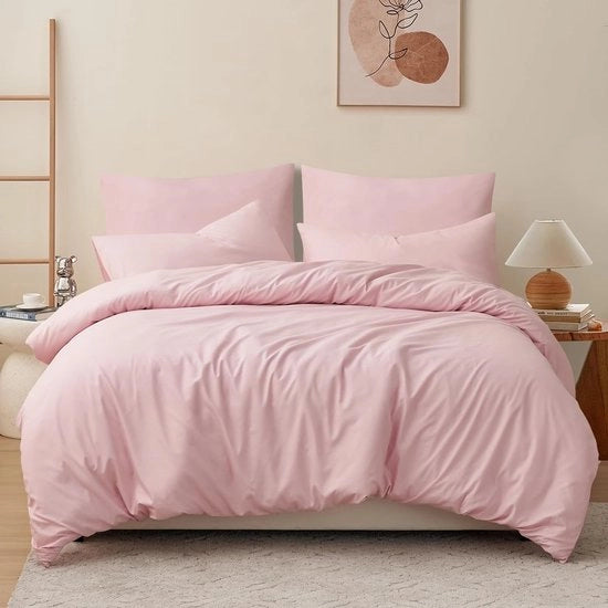 Set di coperte 220x240 3 pezzi rosa - copertone 220x240 set con cuscini, set di coperte microfibra 240x220 con chiusura a righelli, morbidi e stirati in modo da non creare pannelli