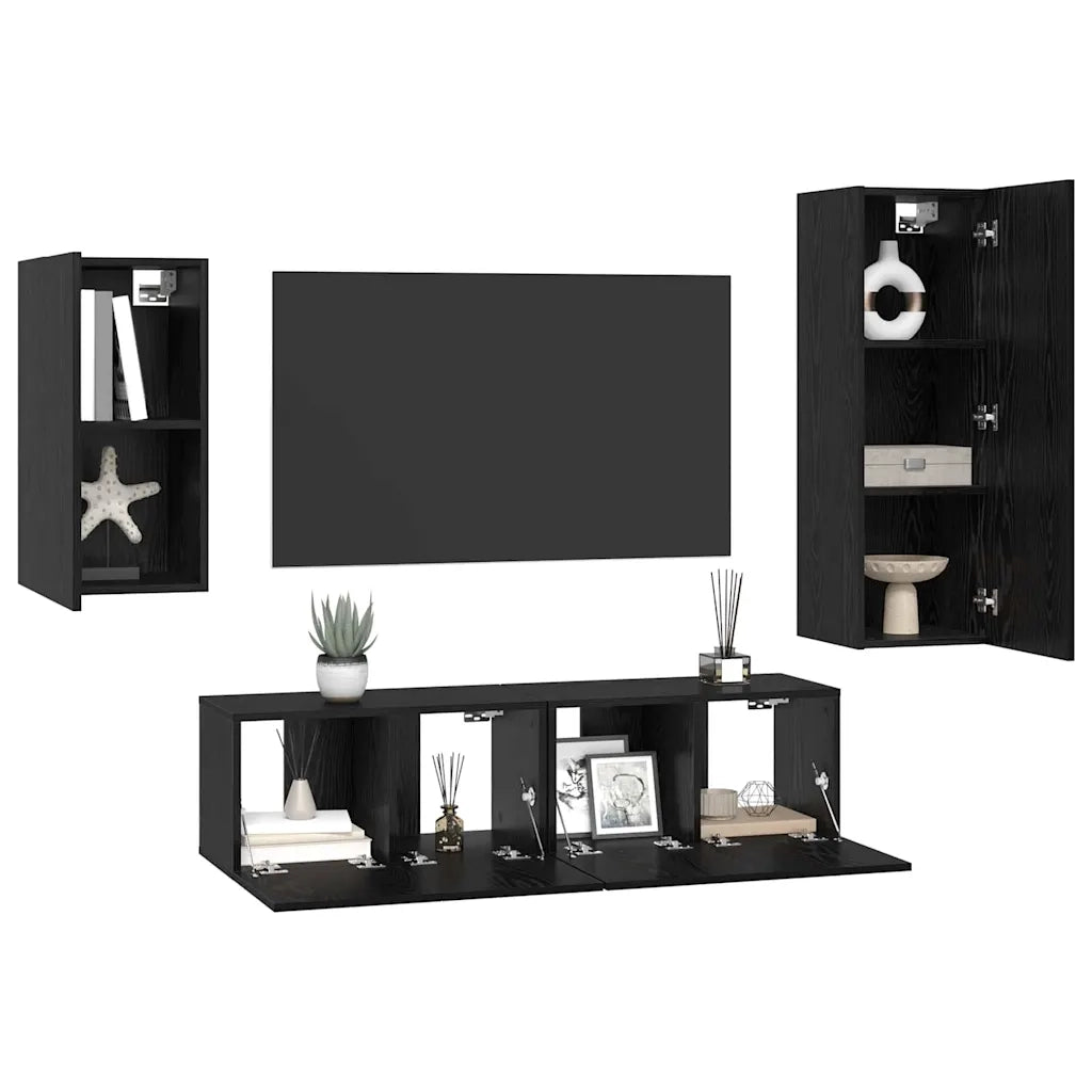 Set mobile TV 4 pcs Rovere Nero Legno multistrato 3393283