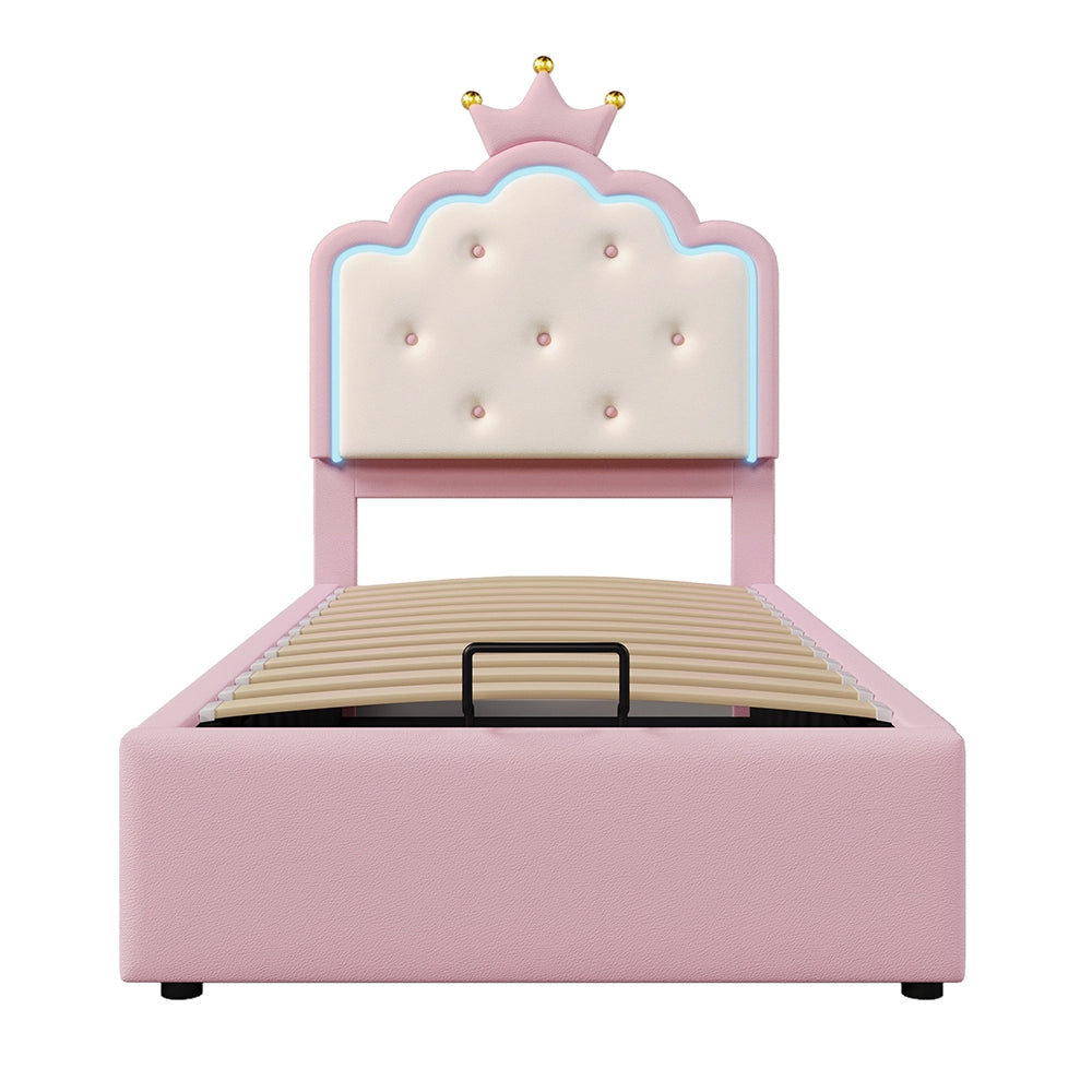 Letto a cassone 90x200 cm - Xylo - Luce LED telecomandata, design principesco, colore rosa