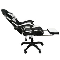 Sedia da Gaming Ergonomica con Poggiapiedi e Cuscini in PVC Bianco e Nero