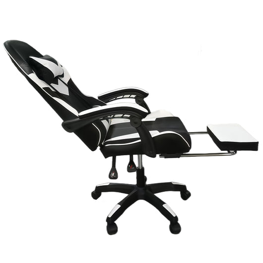 Sedia da Gaming Ergonomica con Poggiapiedi e Cuscini in PVC Bianco e Nero