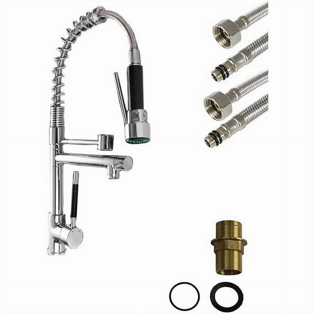 Trade Shop - Rubinetto Lavello Cucina A 2 Vie Orientabile Con Doccetta In Ottone Cromato 59286 -