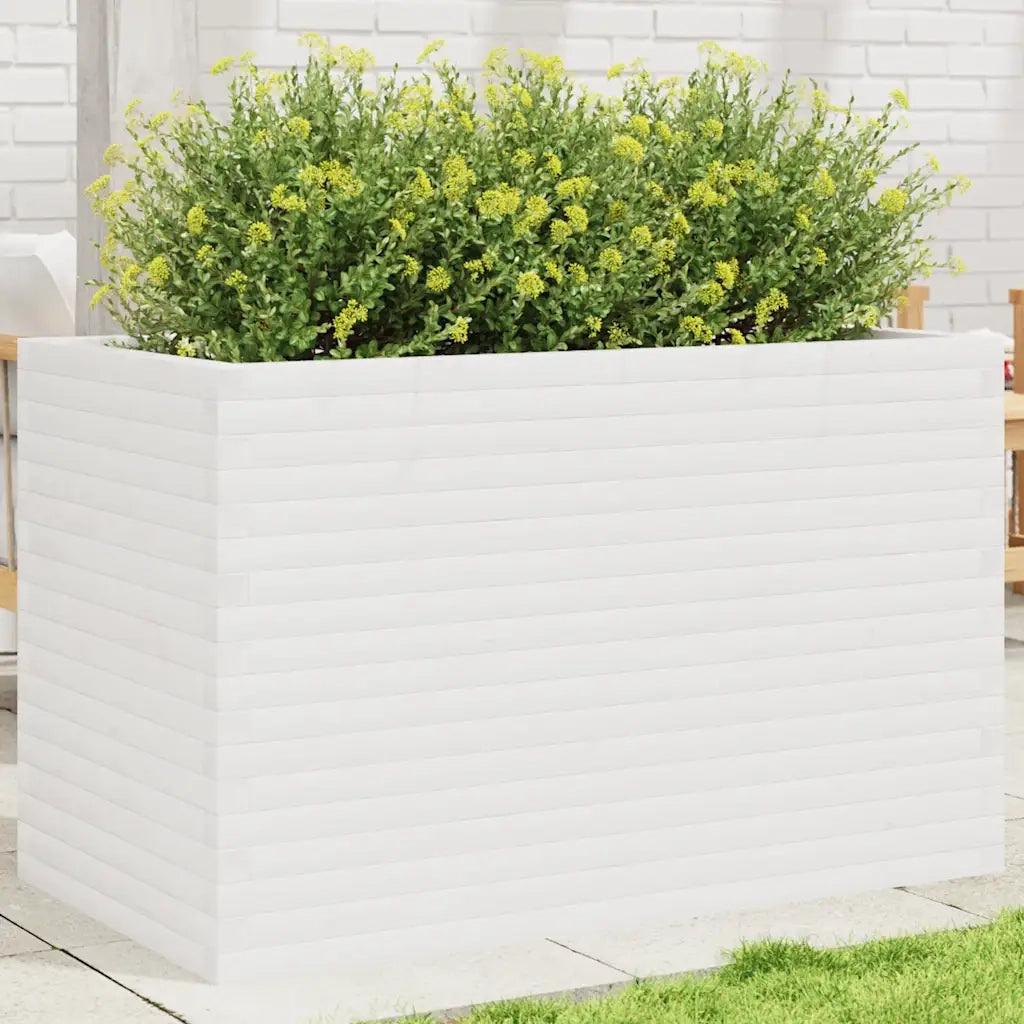 Fioriera da Giardino-Vaso da Esterno Bianca 110x60x68,5 cm Legno Massello Pino