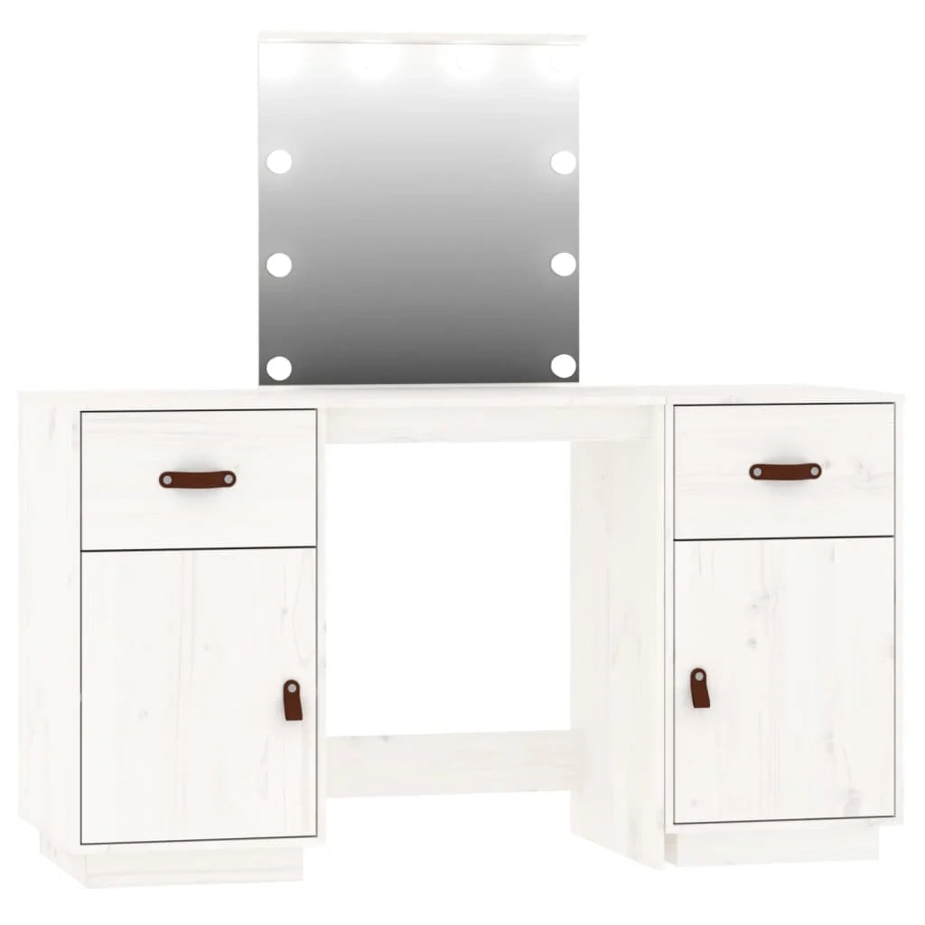 Set da toeletta con illuminazione a LED 135 x 50 x 135 cm legno di pino massiccio bianco 02_0006218