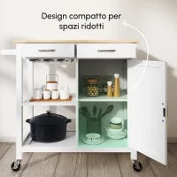 Carrello da Cucina Classico con Cassetti e Ruote in Legno Salvaspazio 89x40x84cm