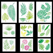 Stencili a foglia tropicale - 9 pezzi - Reutilizzabili - Adatti per mobili e pareti