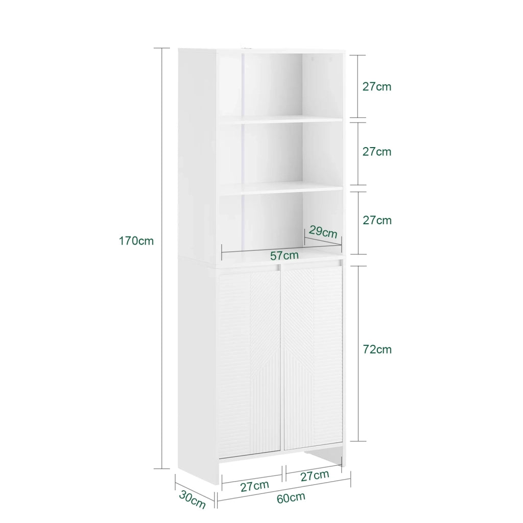 Mobiletto Alto da Bagno con Cesto per Biancheria, Armadietto per Lavanderia Bianco 60x30x170cm BZR155-W