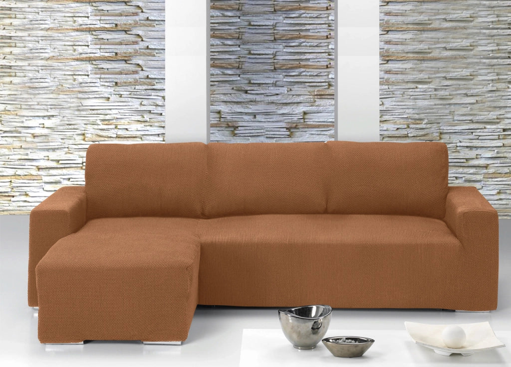 Copridivano Con Penisola Chaise Longue Tinta Unita Arancio Mod Capri - Sinistra - Arancio