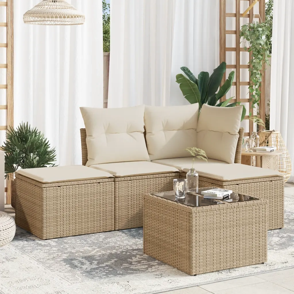 Set Divano da Giardino 5 pz con Cuscini Beige in Polyrattan 3249327