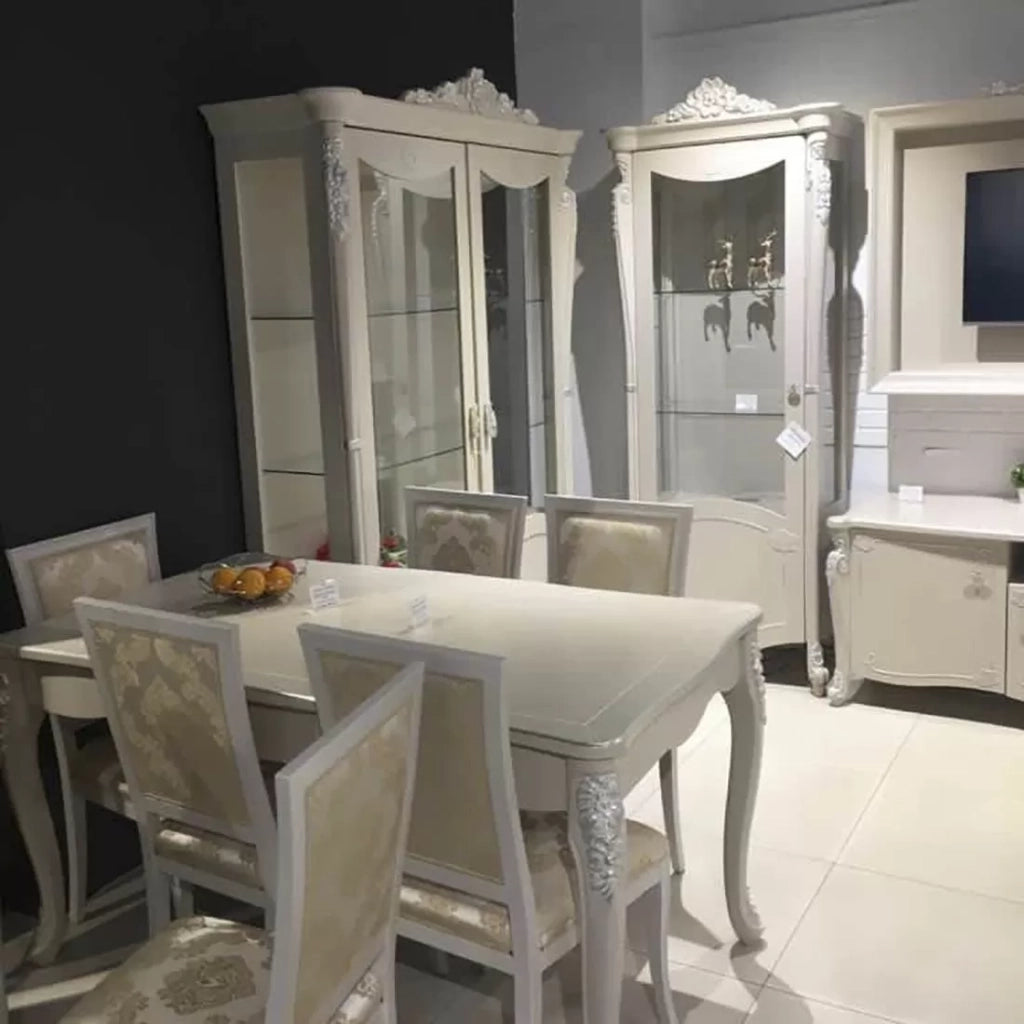 Parete attrezzata in legno shabby chic rilievo bianco opaco - Mobili 2G