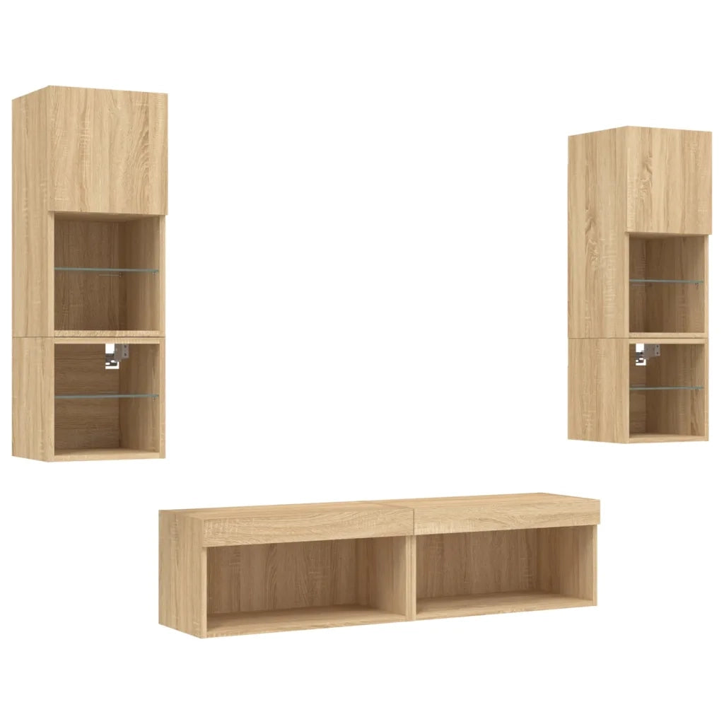 vidaXL Mobili TV a Muro con LED 6pz Rovere Sonoma Legno Multistrato