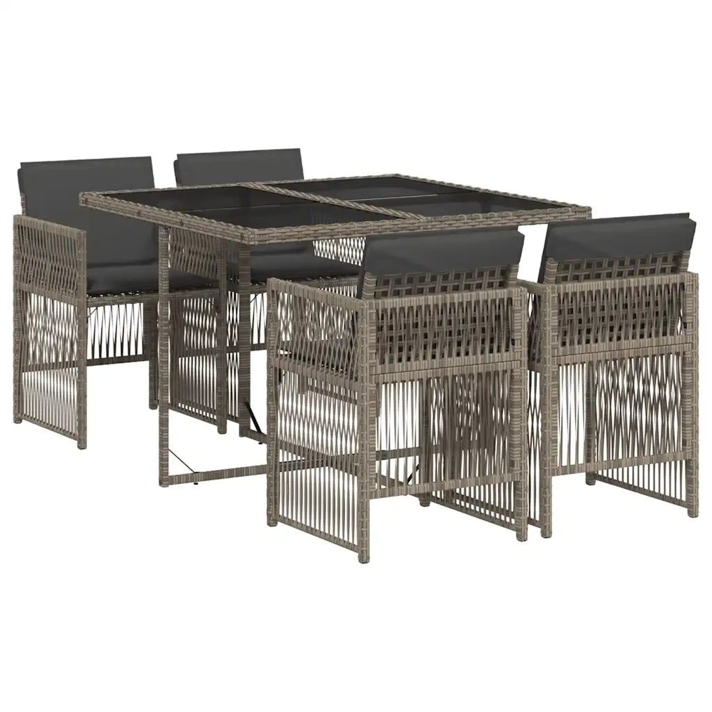 Set da Pranzo da Giardino 5 pz | Set Salotto da Giardino con Cuscini in Polyrattan Grigio