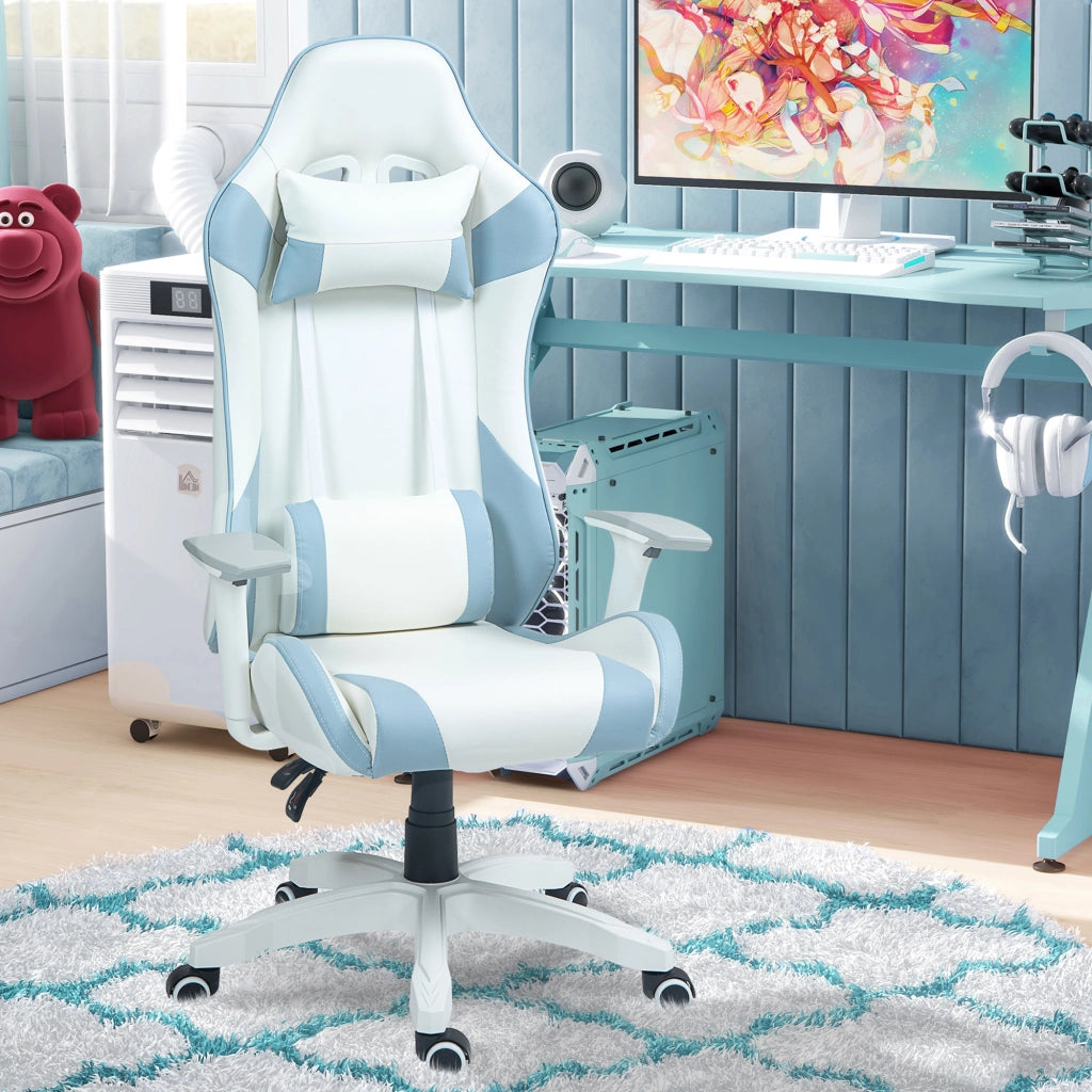 Sedia Gaming con Schienale e Braccioli Regolabili ¨C zephmum ¨C Blu 67x60x120-128 cm