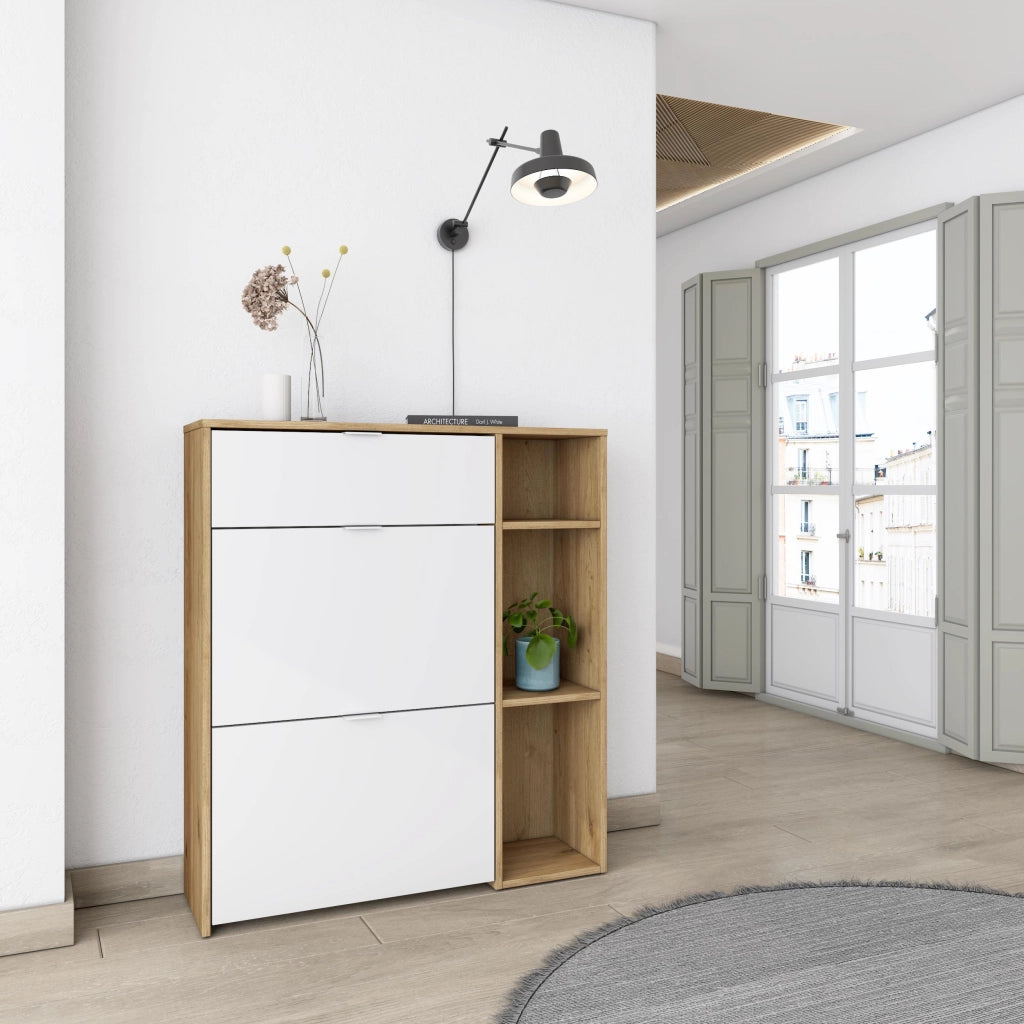 Scarpiera Ingresso, 90x27x102cm, 10 paia di scarpe, Armadio, Rovere e bianco