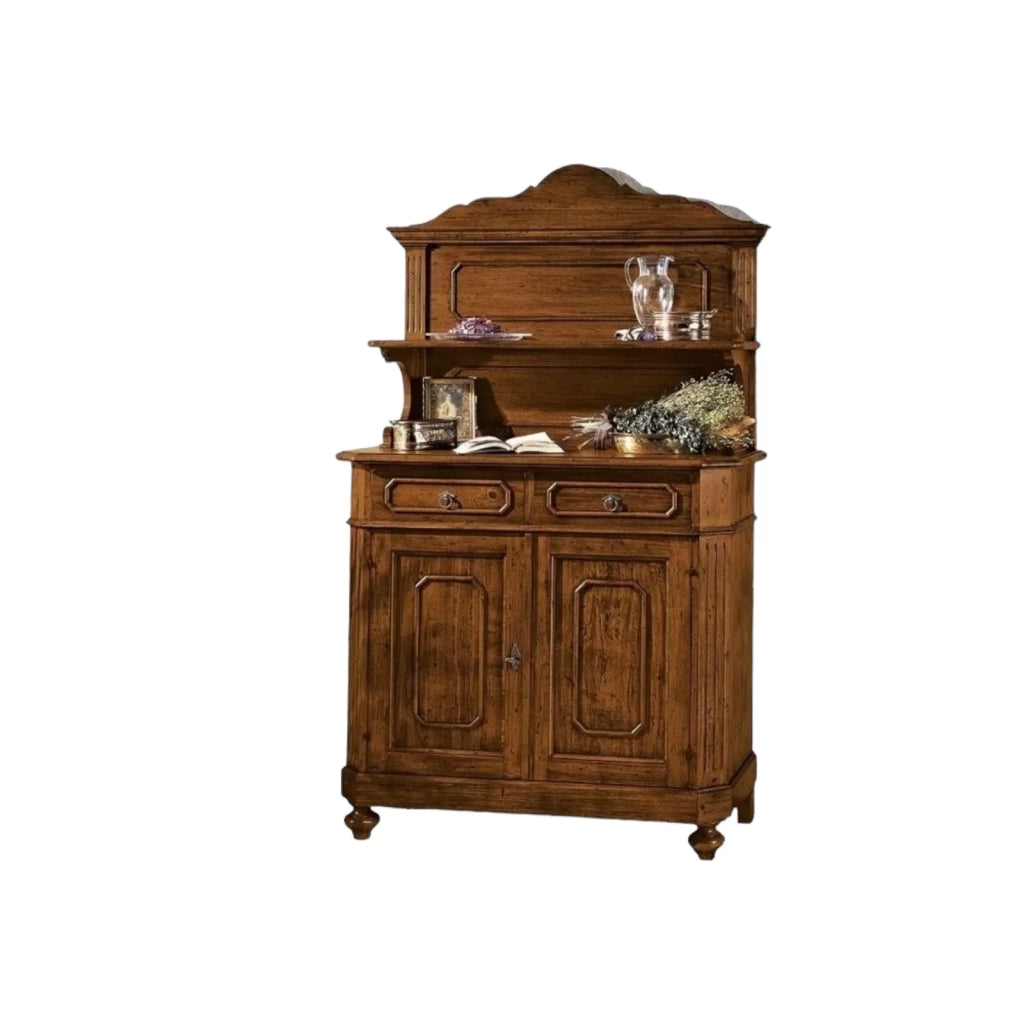 Madia credenza piattaia in legno arte povera tinta noce  l.121 p.51 h.112 - Mobili 2G