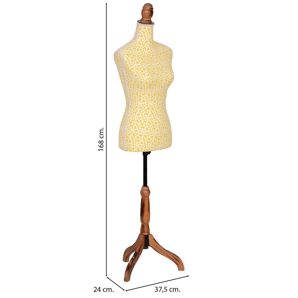 Manichino legno schiuma con tessuto giallo 37.5x24x168 cm