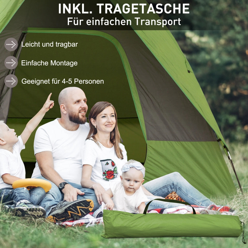 Tenda da campeggio 4-5 persone ¨C Zephmum ¨C Verde, Poliestere fibra di vetro, 300x300x230 cm