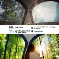 Tenda da Campeggio 4-5 Posti con 4 Porte a Cerniera, Zanzariera e Gancio, 350x350x230cm, Bianca e Blu