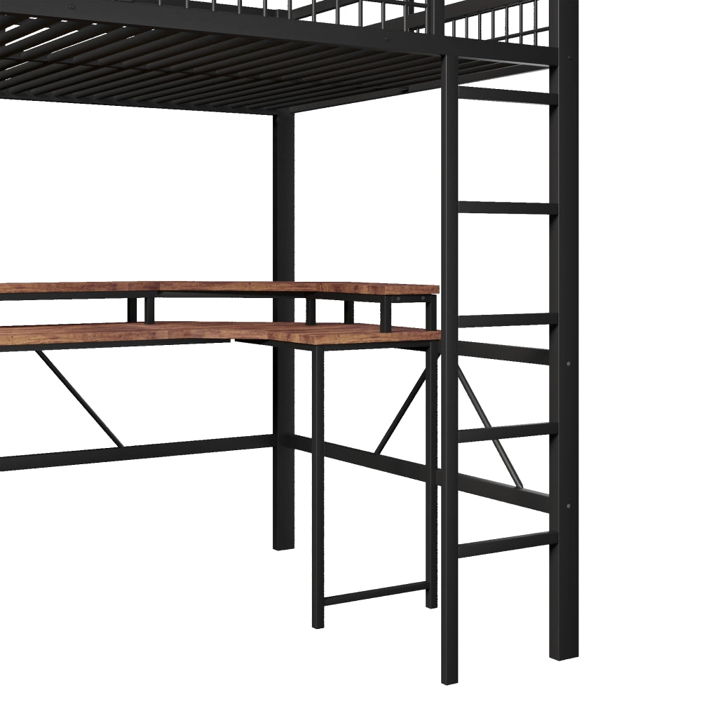 DESMIU Letto a soppalco 2 posti con scrivania, LED, USB, Type-C e 2 prese 140 × 200 cm, senza materasso