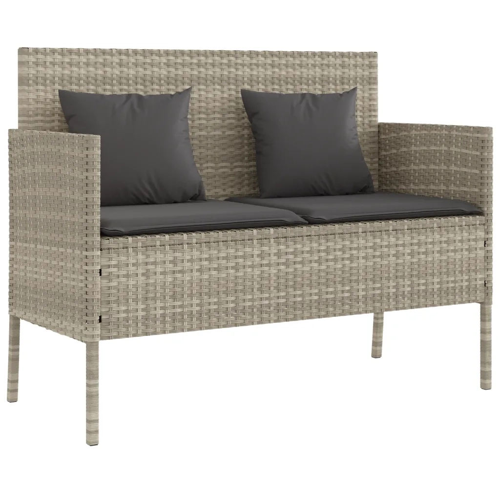 Panca da Giardino con Cuscini-Sgabello-Panca da esterno Grigio Chiaro in Polyrattan 834902