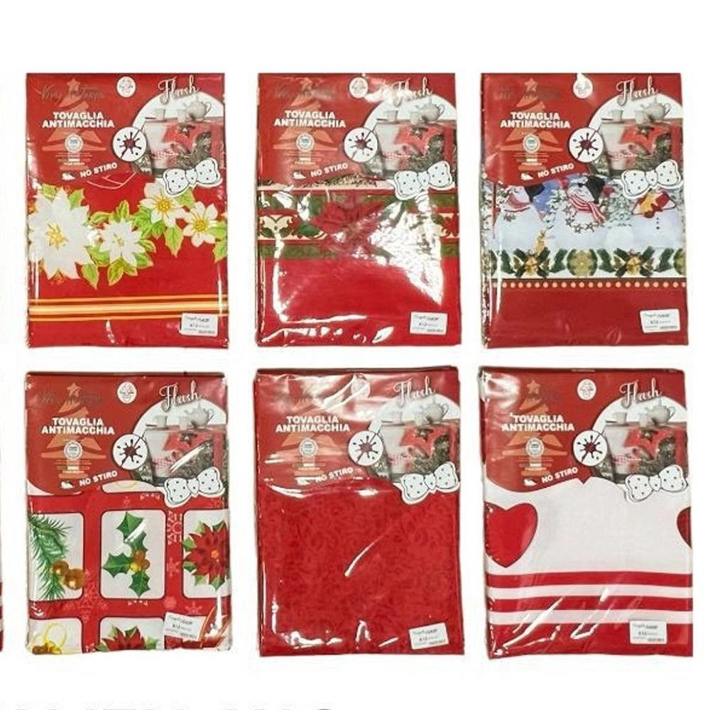 Trade Shop - Tovaglia Natalizia Antimacchia No Stiro Impermeabile Varie Fantasie 24 Posti -
