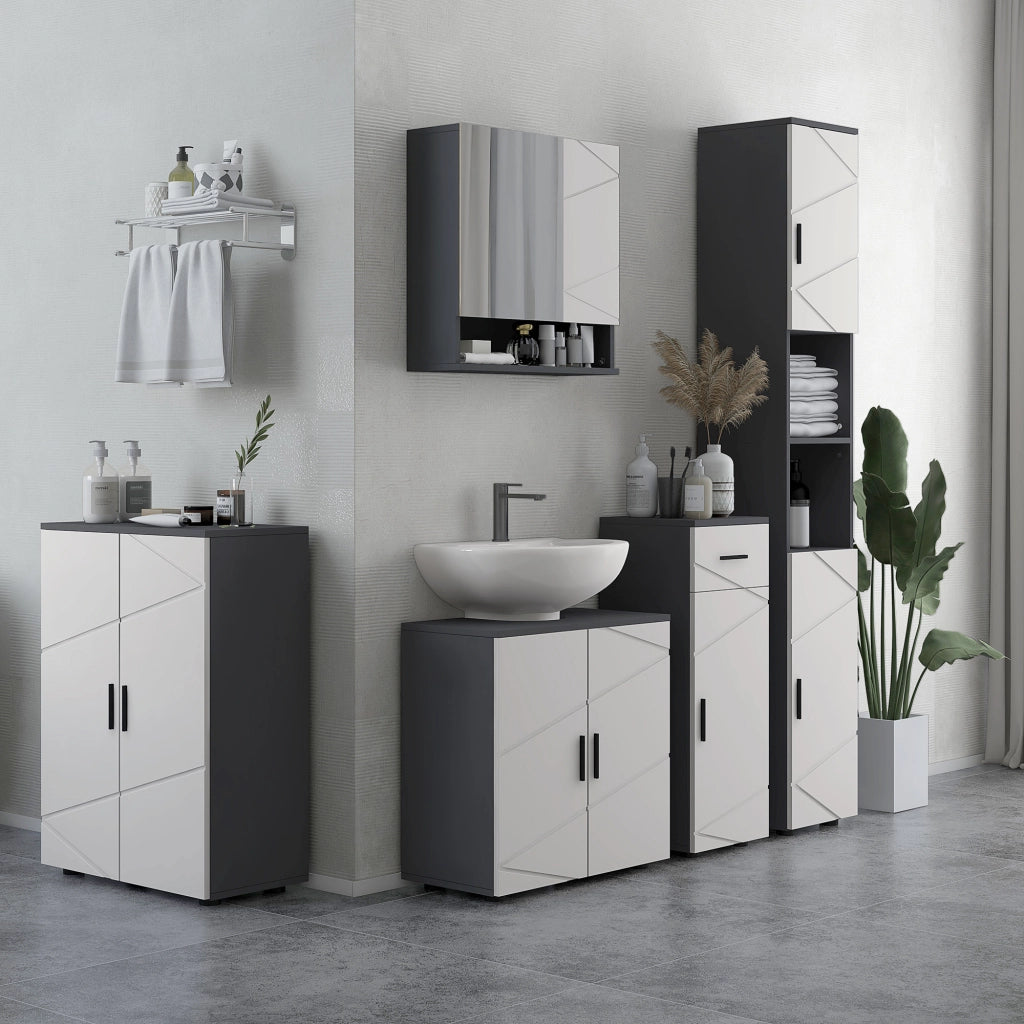 EasyComfort Mobiletto Bagno 2 Ante in Legno con 3 Ripiani e Chiusura Ammortizzata, 60x30x82cm, Grigio