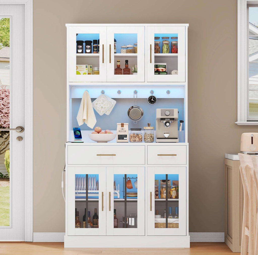 Credenza con striscia LED controllata da app; 2 cassetti e 3 ante in MDF bianco