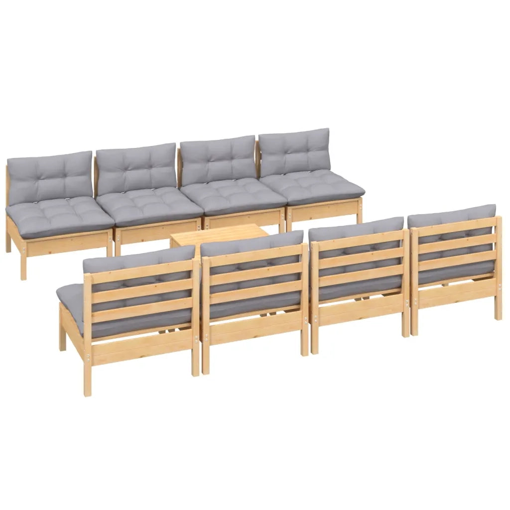Set Divani da Giardino 9 pz con Cuscini Grigi Massello di Pino cod mxl 38653
