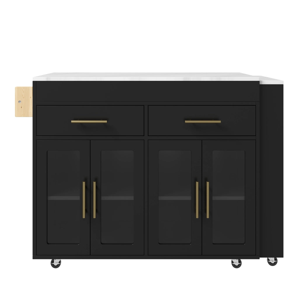 Credenza da cucina con 2 cassetti; 4 ante in vetro e piano estraibile - per cucina - in MDF - nero