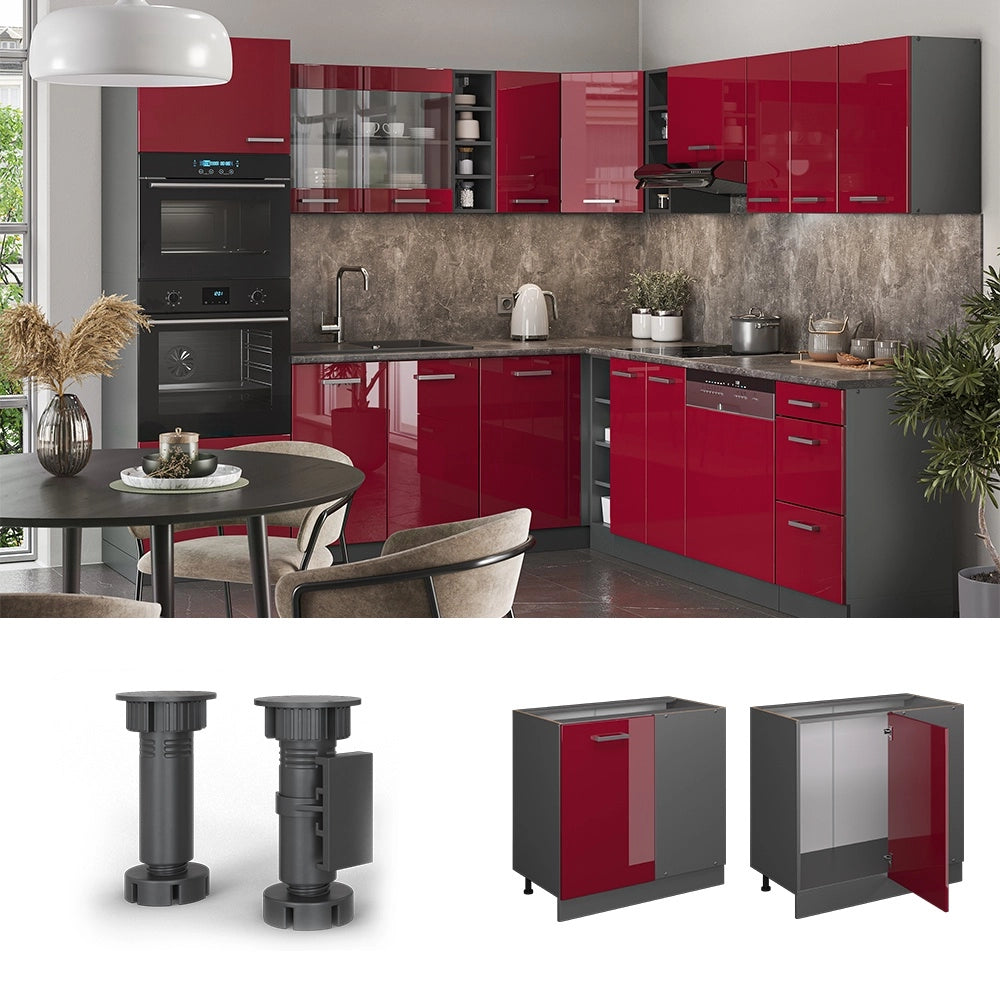 Mobile ad angolo cucina R-Line Rosso lucido/Antracite 86 cm senza piano di lavoro Vicco