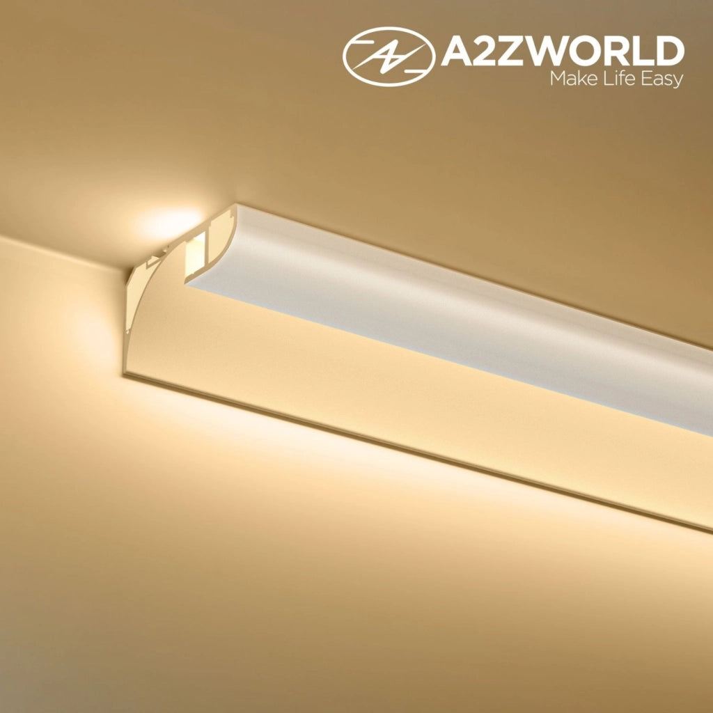 Kit Profilo Alluminio Completo Da 2 Metri Per Striscia Led, Angolare Per Battiscopa e Soffitto (2 Pezzi), Dimensione 36.4X60.2mm, Larghezza Interna 9.6mm, 676g/m, Copertura Opale, Tappi Chiusura e Clip Fissaggio Incluso, BAV23180